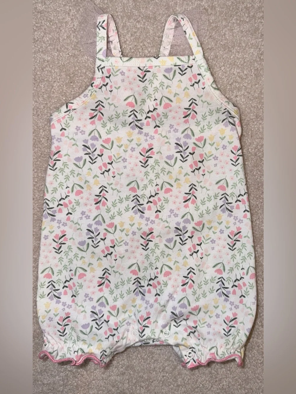 Baby Girl Floral Romper with ruffles and tulle- Brand: Chickpea, Size: 3-6M